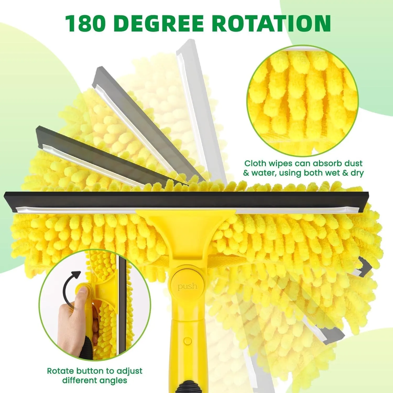 213'' Long Reach Window Squeegee with Telescoping Extension Pole,2 in 1 Shower Cleaning with Telescopic Pole, Extension Washing Tool with Rotatable Clean Head for Indoor/Outdoor High Window Glass