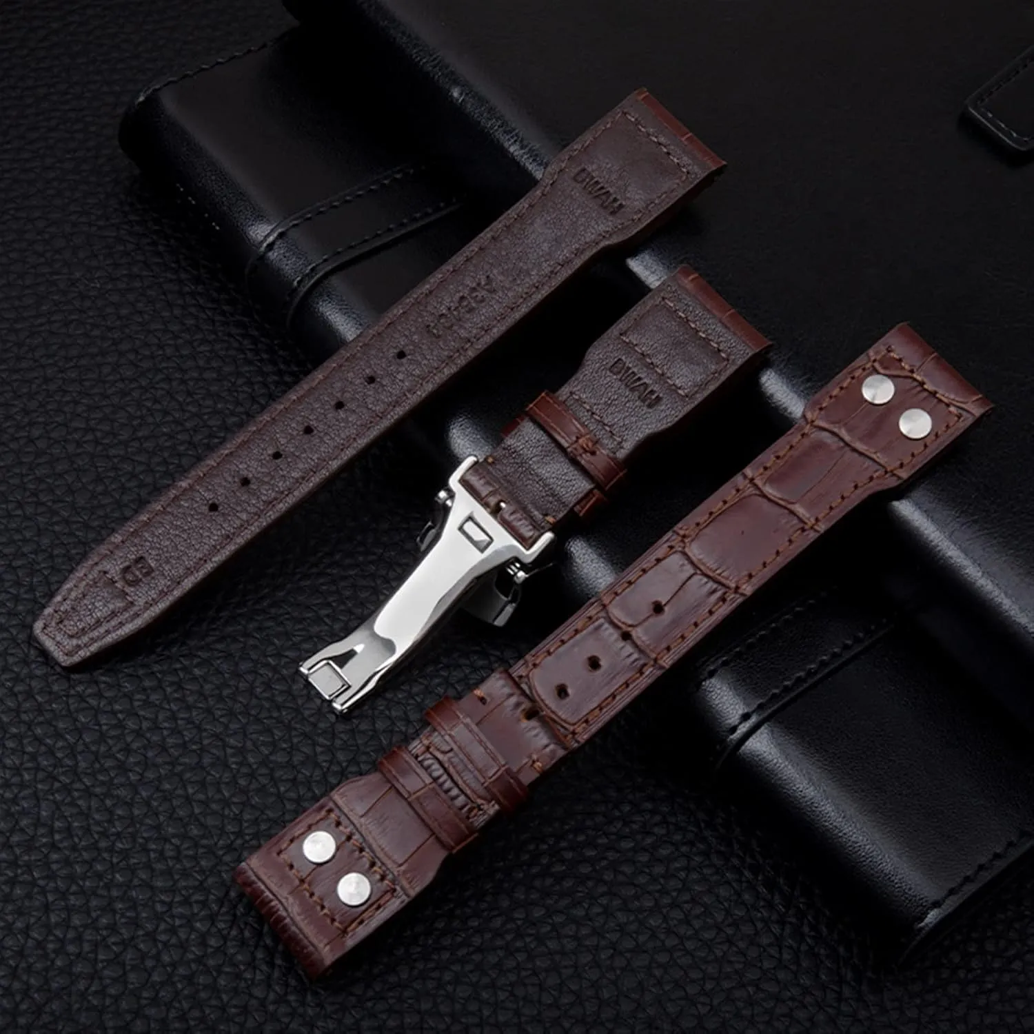 21mm 22mm Italy Cowhide Genuine Soft Leather Watchband For IWC Pilot Mark 18 Soft Brown Watch Strap Folding Clasp