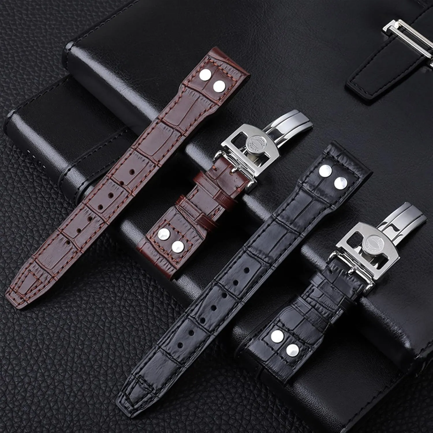 21mm 22mm Italy Cowhide Genuine Soft Leather Watchband For IWC Pilot Mark 18 Soft Brown Watch Strap Folding Clasp