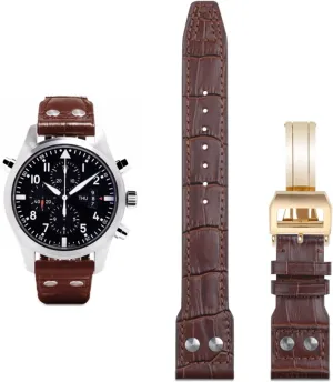 21mm 22mm Italy Cowhide Genuine Soft Leather Watchband For IWC Pilot Mark 18 Soft Brown Watch Strap Folding Clasp