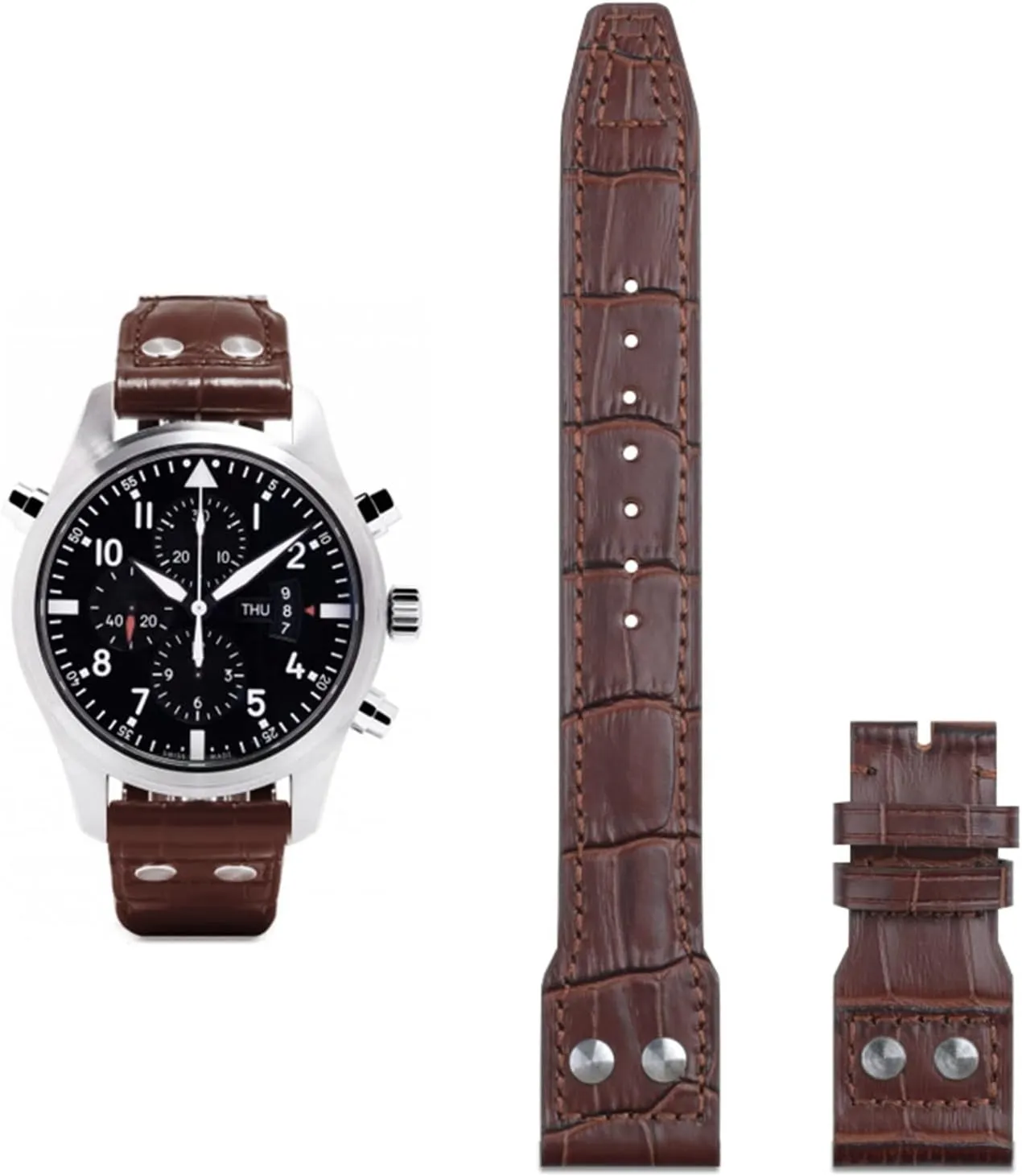 21mm 22mm Italy Cowhide Genuine Soft Leather Watchband For IWC Pilot Mark 18 Soft Brown Watch Strap Folding Clasp