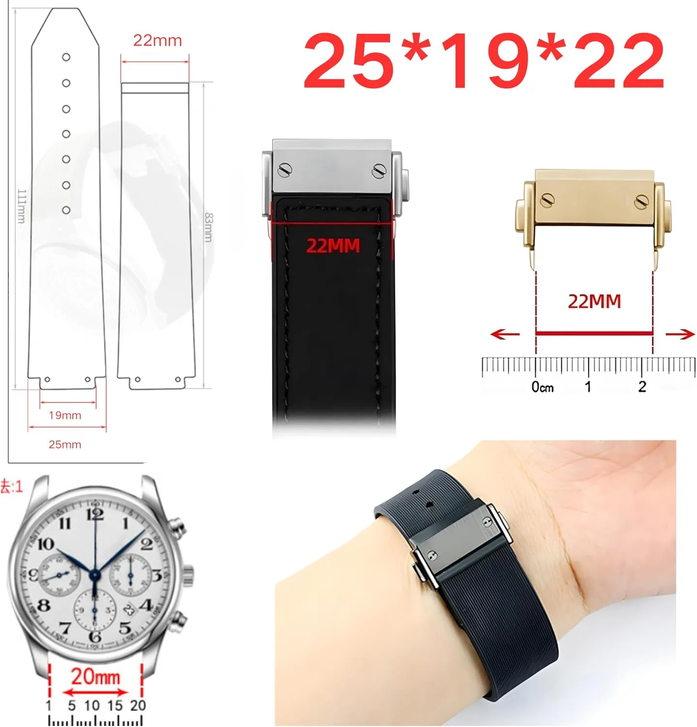 22mm Stainless Steel Buckle for Hublot Big Bang Watch Band-with Replacement Band Tool-25mm 19mm 22mm