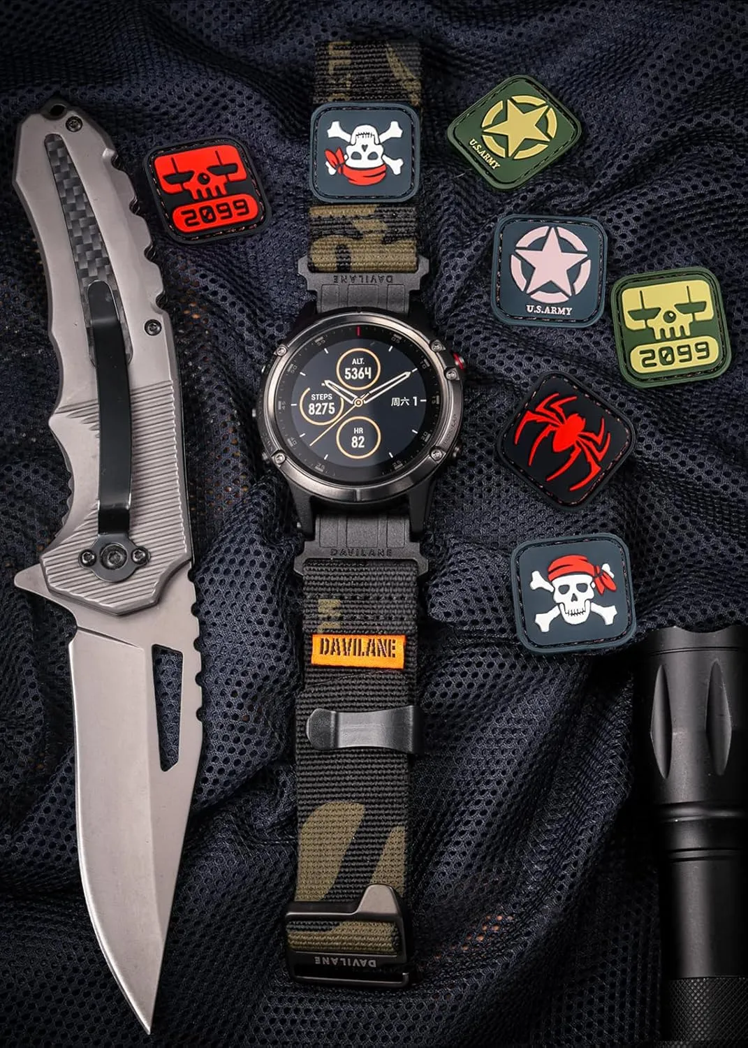 22mm Tactical Nylon Strap for Garmin, Military Quick Fit Swappable Patches & G-Hook for Fenix/Epix/MARQ/Instinct Series (47mm)