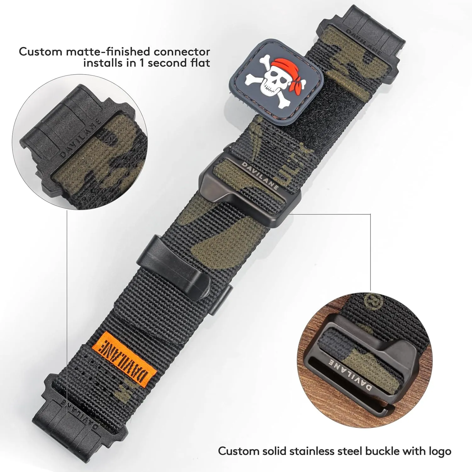 22mm Tactical Nylon Strap for Garmin, Military Quick Fit Swappable Patches & G-Hook for Fenix/Epix/MARQ/Instinct Series (47mm)