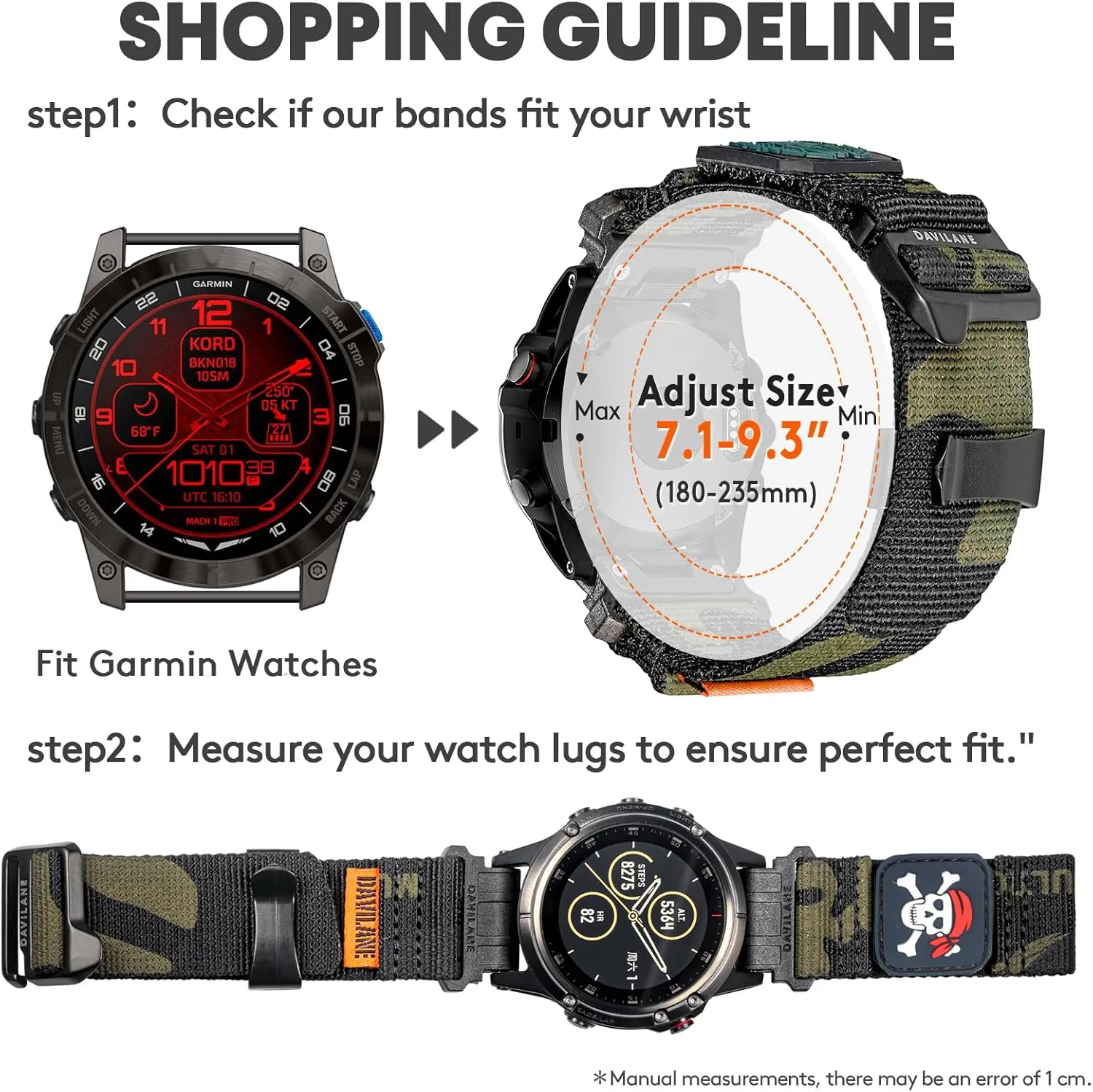22mm Tactical Nylon Strap for Garmin, Military Quick Fit Swappable Patches & G-Hook for Fenix/Epix/MARQ/Instinct Series (47mm)