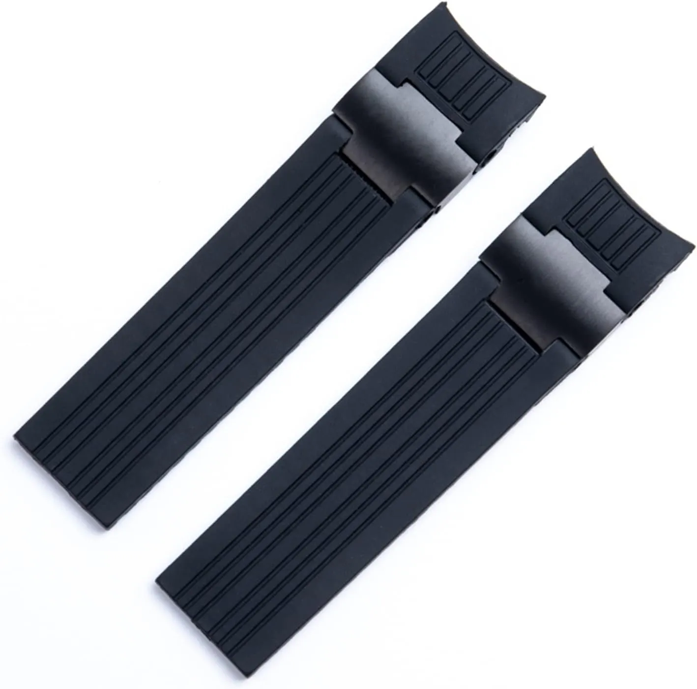22x20mm Diver and Marine Waterproof Soft Silicone Rubber Watchband Wrist Watch Band Belt for Ulysse Nardin Strap Folding Buckle (Color : Black blk Link, Size : 22MM)