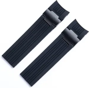 22x20mm Diver and Marine Waterproof Soft Silicone Rubber Watchband Wrist Watch Band Belt for Ulysse Nardin Strap Folding Buckle (Color : Black blk Link, Size : 22MM)