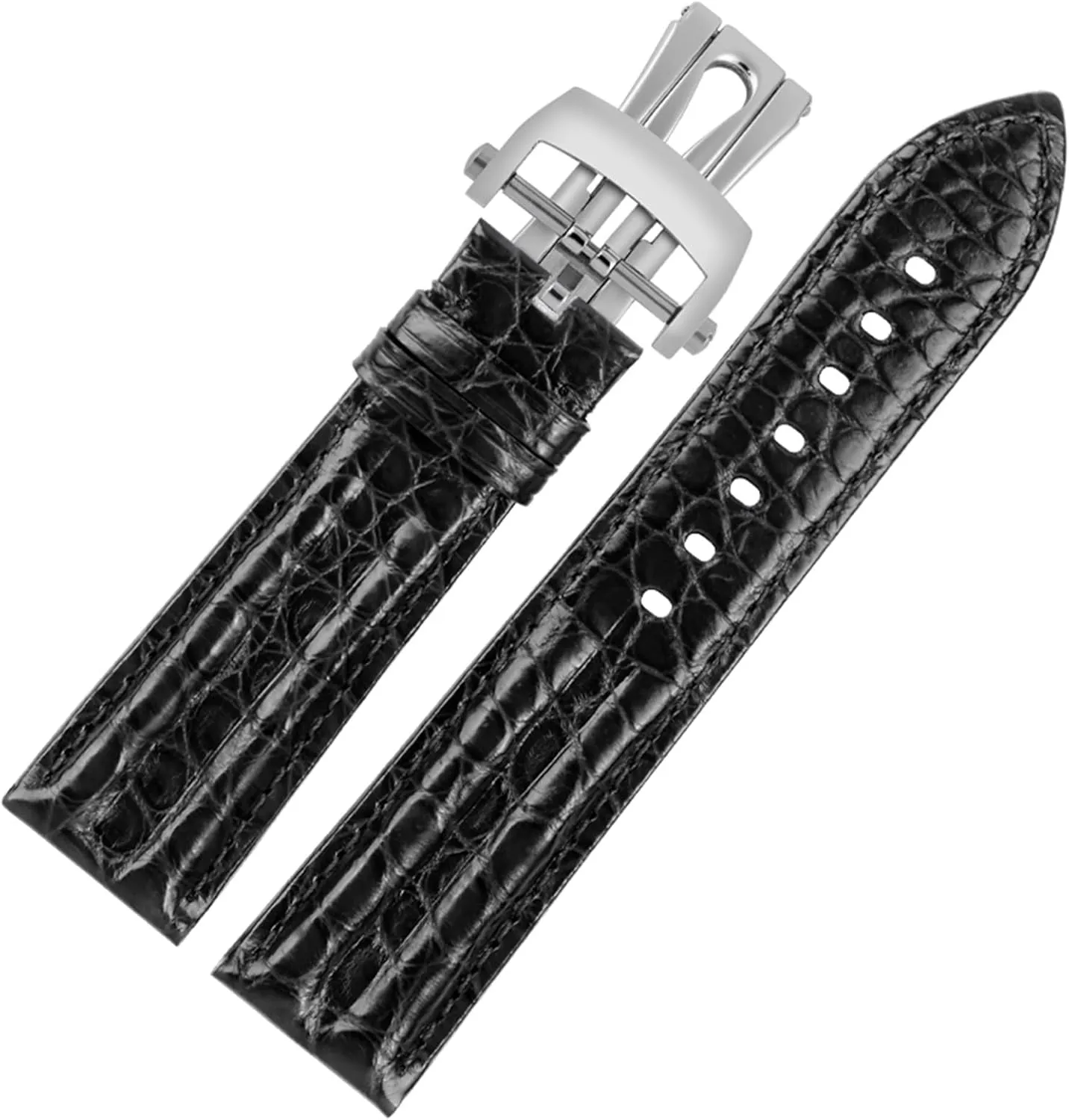 23mm Crocodile Watch Strap Watchband for Blancpain 5000 5015 Fathoms Watch Black Blue Soft Strap Folding Buckle (Color : Dark Blue-Folding, Size : 23mm)