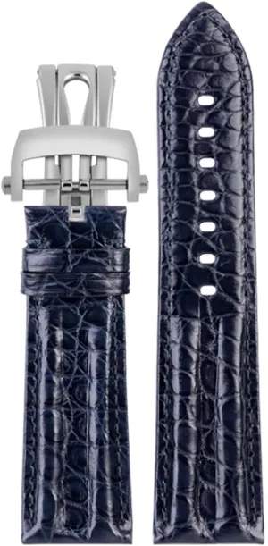 23mm Crocodile Watch Strap Watchband for Blancpain 5000 5015 Fathoms Watch Black Blue Soft Strap Folding Buckle (Color : Dark Blue-Folding, Size : 23mm)