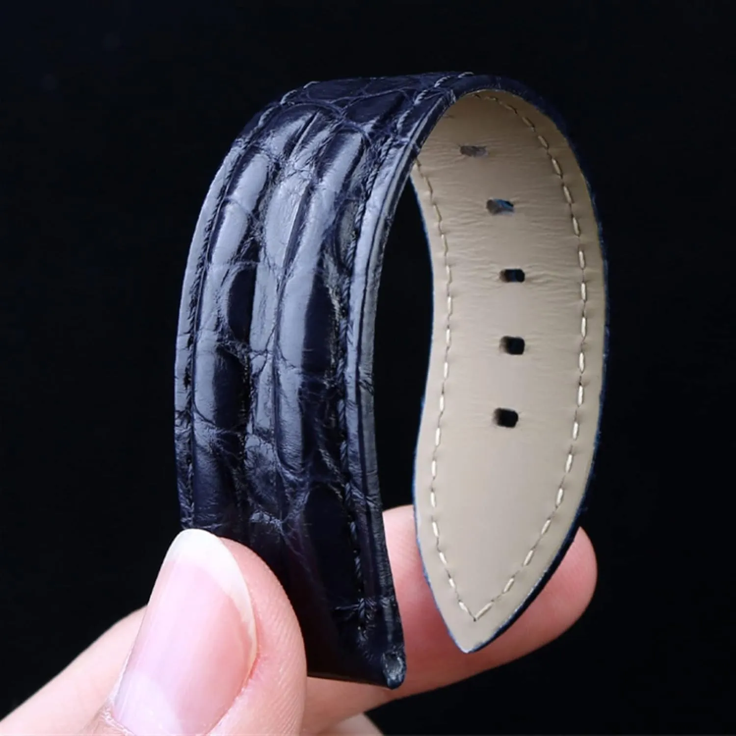 23mm Crocodile Watch Strap Watchband for Blancpain 5000 5015 Fathoms Watch Black Blue Soft Strap Folding Buckle (Color : Dark Blue-Folding, Size : 23mm)
