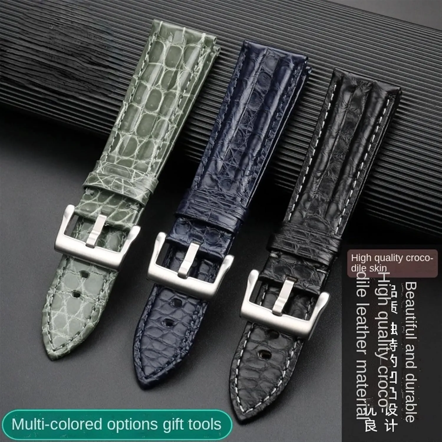 23mm Crocodile Watch Strap Watchband for Blancpain 5000 5015 Fathoms Watch Black Blue Soft Strap Folding Buckle (Color : Dark Blue-Folding, Size : 23mm)
