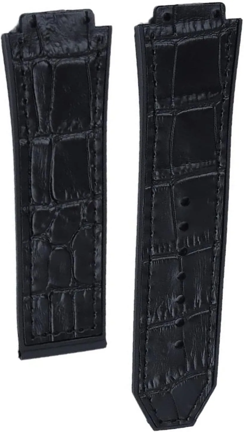 25 * 17mm Cow Leathe Rubber Back Watchband For Hublot Big Bang Watch Strap With Butterfly Buckle Replacement Accessories