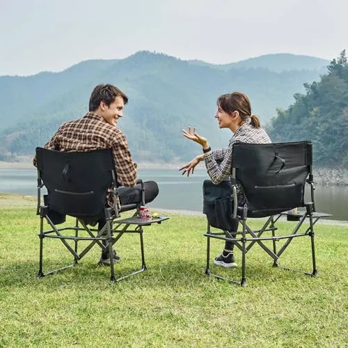 2pcs Camping Directors' Chair with Side Table,Portable Folding with Compact Size