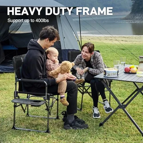 2pcs Camping Directors' Chair with Side Table,Portable Folding with Compact Size