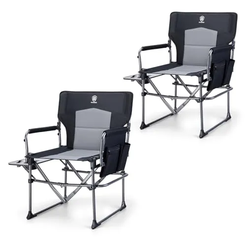 2pcs Camping Directors' Chair with Side Table,Portable Folding with Compact Size