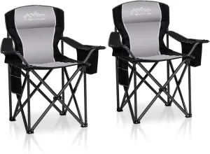 2PCS Folding Camping Chair Portable Outdoor Heavy Duty Padded Chairs Lawn Chair with Cup Holder, Storage Pocket and Cooler Bag, Supports 450LBS Black