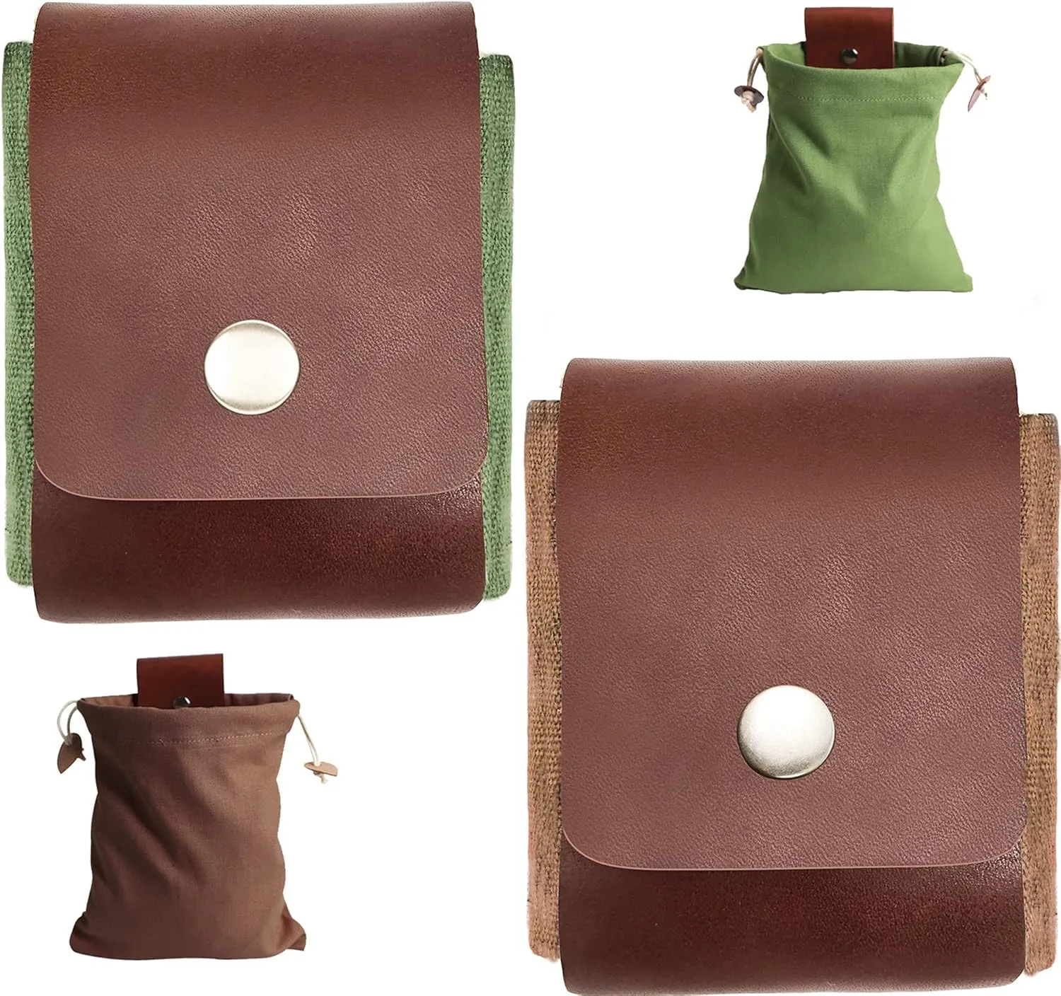 2PCS Foraging Bag Foraging Pouch Basket Leather Tool Belt Pouch Tactical Waxed Canvas Multi-Purpose Mushroom Pouch Portable Collapsible Bag Waterproof Bushcraft Bag for Camping