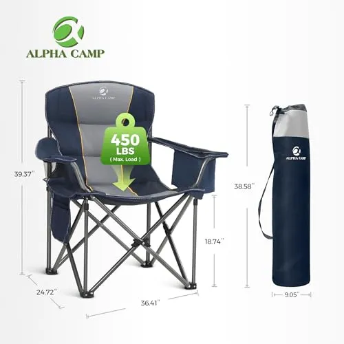 2pcs Oversized Camping Folding Chair Heavy Duty w/ Cooler Bag-Support 450LBS