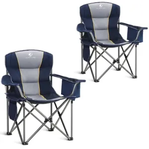 2pcs Oversized Camping Folding Chair Heavy Duty w/ Cooler Bag-Support 450LBS
