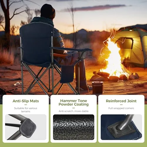 2pcs Oversized Camping Folding Chair Heavy Duty w/ Cooler Bag-Support 450LBS
