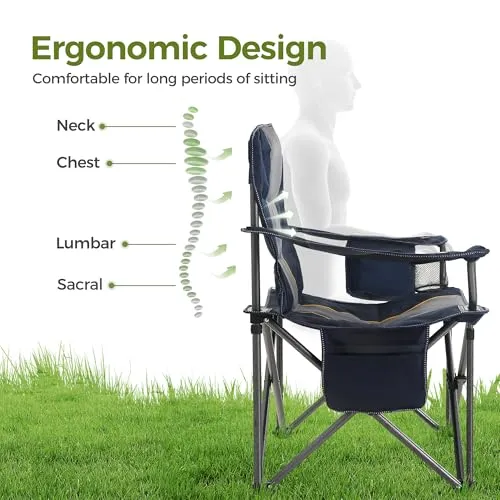 2pcs Oversized Camping Folding Chair Heavy Duty w/ Cooler Bag-Support 450LBS