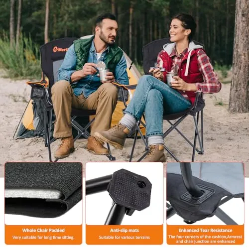 2pcs Oversized Padded Camping Chair,350LB Heavy Duty Quad Fold Chair w/ Arms