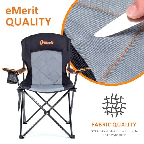 2pcs Oversized Padded Camping Chair,350LB Heavy Duty Quad Fold Chair w/ Arms