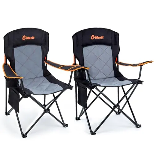 2pcs Oversized Padded Camping Chair,350LB Heavy Duty Quad Fold Chair w/ Arms