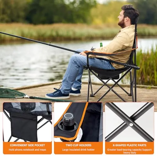 2pcs Oversized Padded Camping Chair,350LB Heavy Duty Quad Fold Chair w/ Arms
