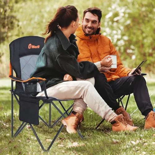 2pcs Oversized Padded Camping Chair,350LB Heavy Duty Quad Fold Chair w/ Arms