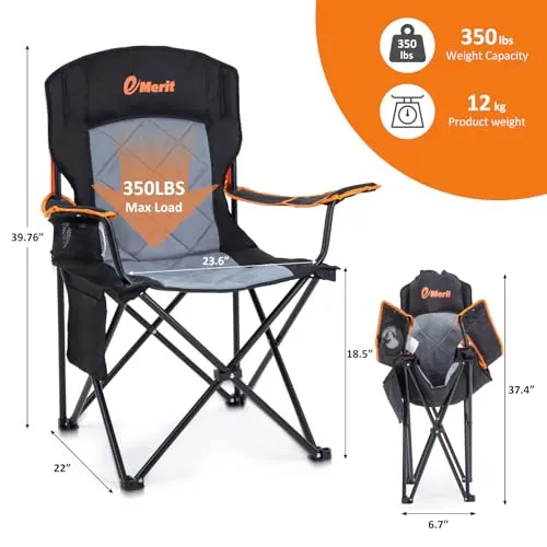 2pcs Oversized Padded Camping Chair,350LB Heavy Duty Quad Fold Chair w/ Arms