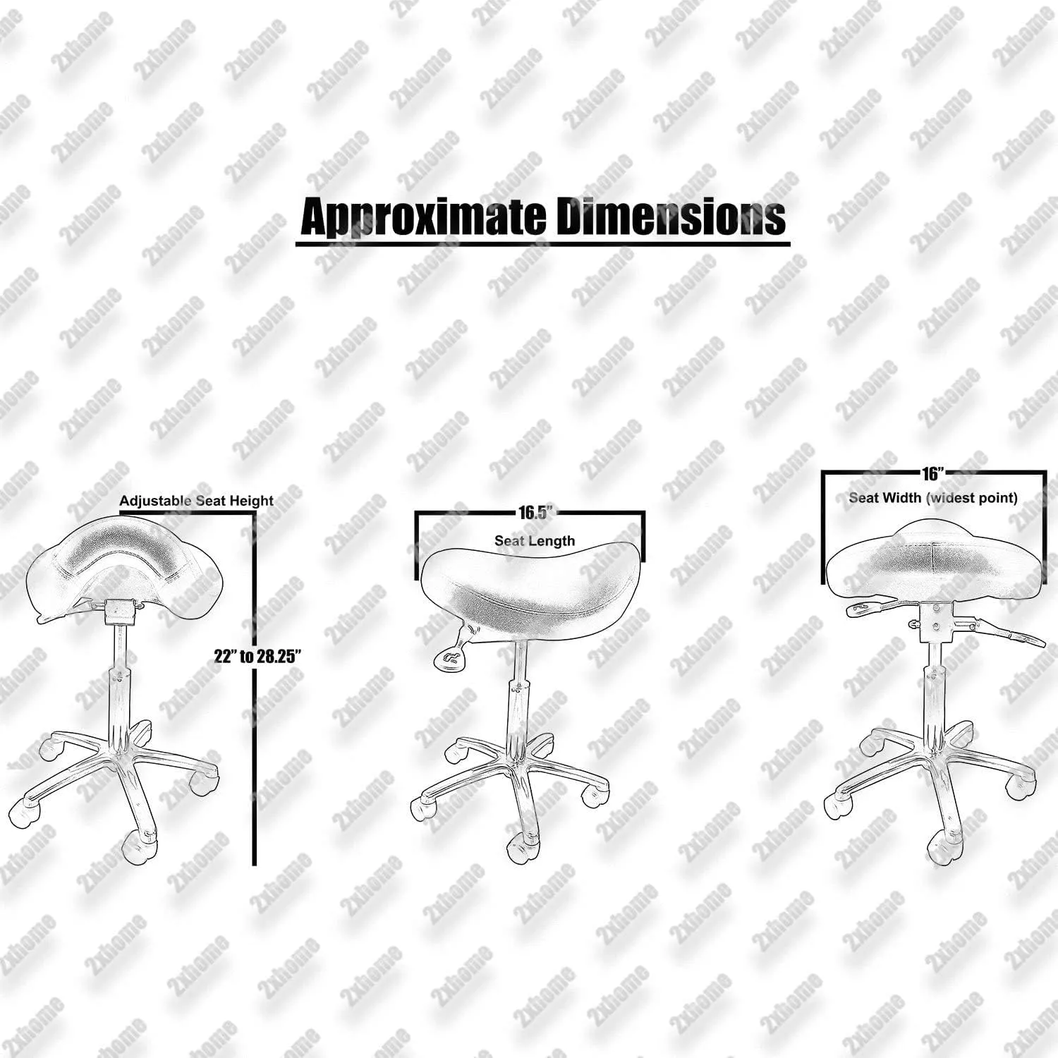2xhome Ergonomic Saddle Stool | Backless Rolling Office Task Chair with Adjustable Height and Tilt | PU Leather, Foam Padded Seat for Drafting, Medical, Dental Use, Beige