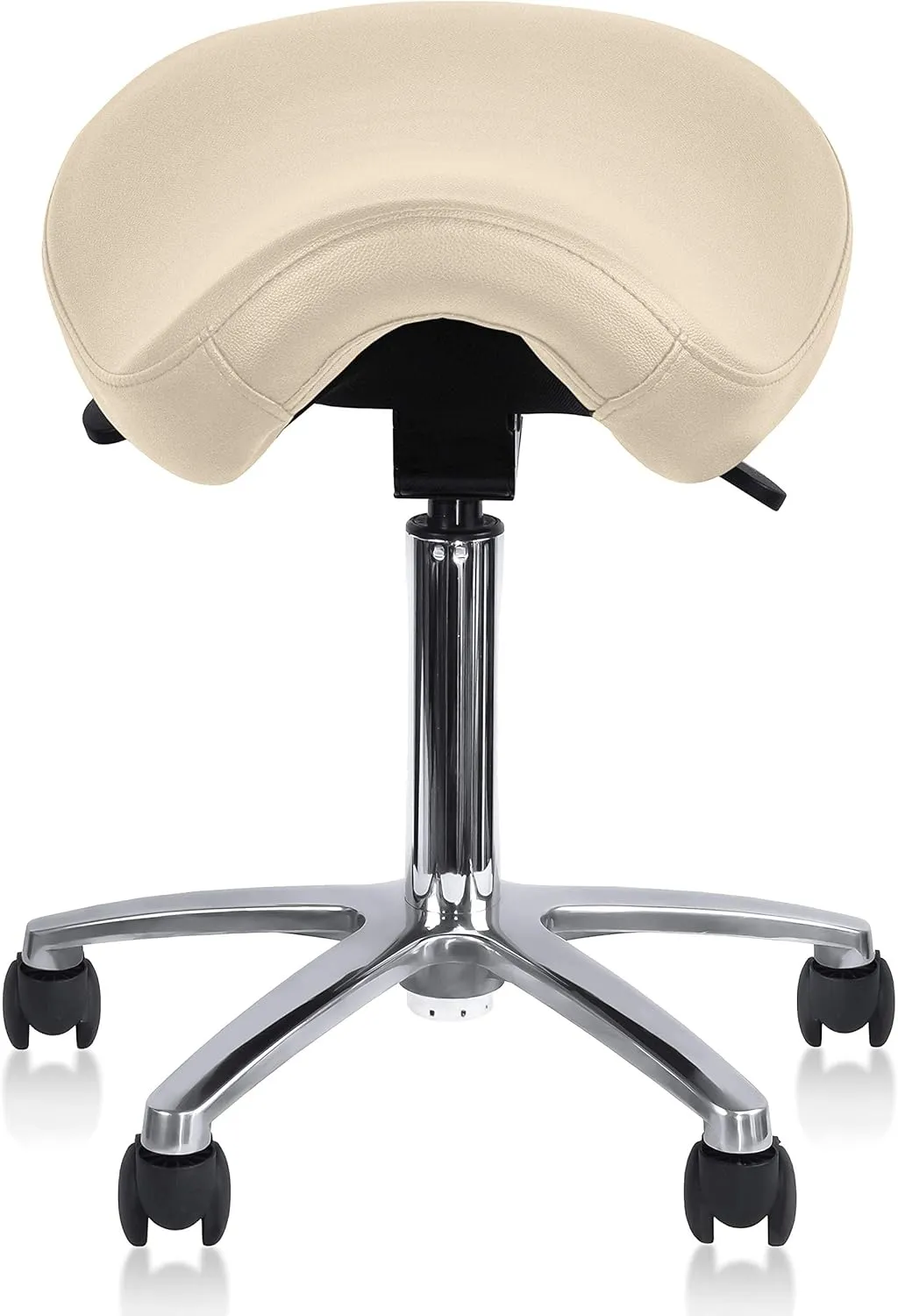 2xhome Ergonomic Saddle Stool | Backless Rolling Office Task Chair with Adjustable Height and Tilt | PU Leather, Foam Padded Seat for Drafting, Medical, Dental Use, Beige