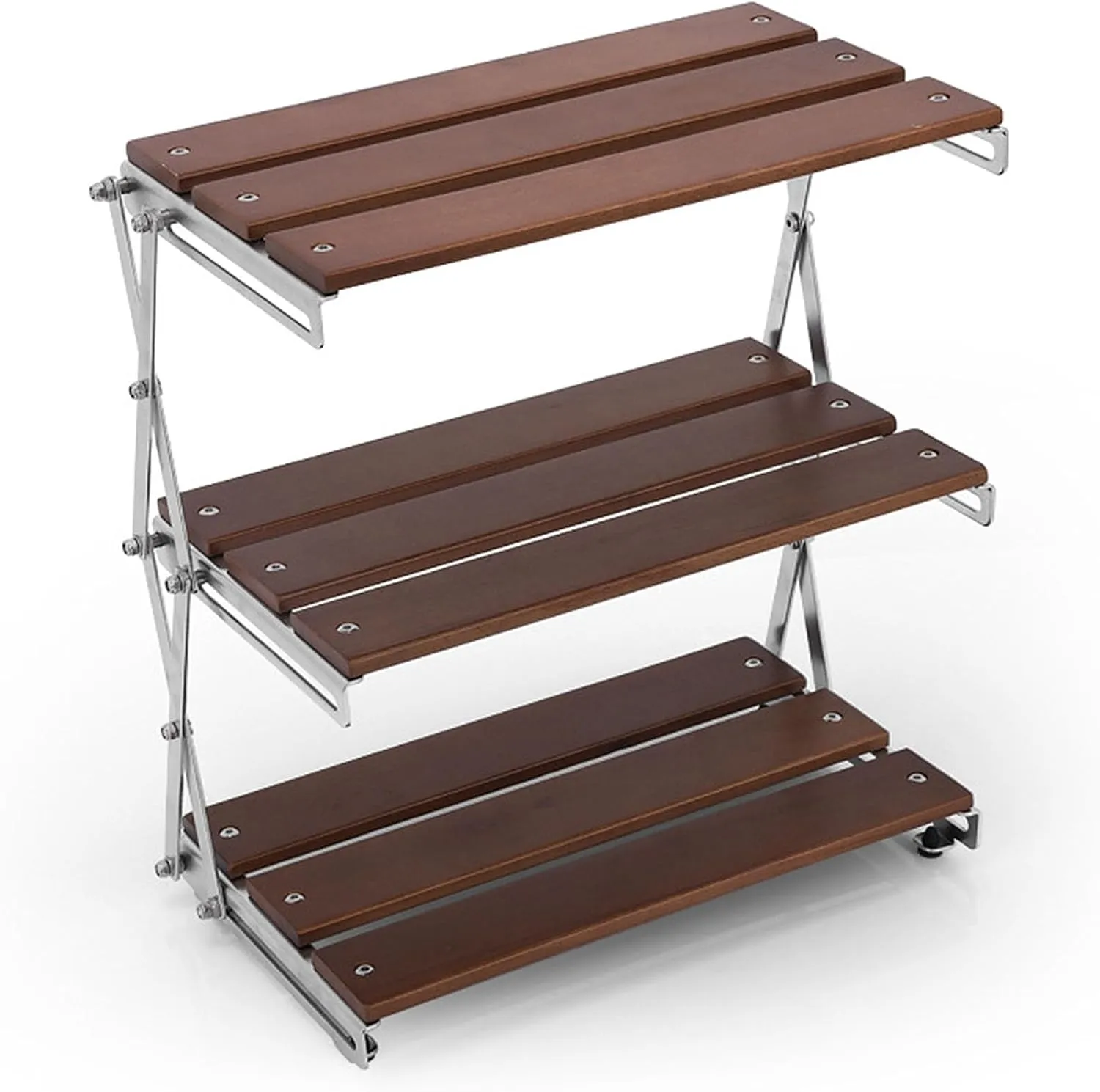 3-Tier Camping Folding Storage Rack Natural Desktop Organizing Rack Lightweight Shelves Enhanced Stability Lightly Waterproof With Spaced Shelf Ideal For Indoor & Outdoor Use