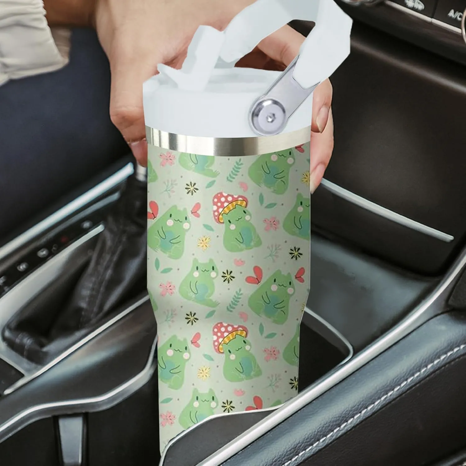 30 oz Frog Tumbler with Handle and Flip Straw, Stainless Steel Insulated Cup with Lid and Straw,Travel Coffee Mug Water Bottle,Christmas Birthday Mothers Day Gifts for Women Animal Lovers
