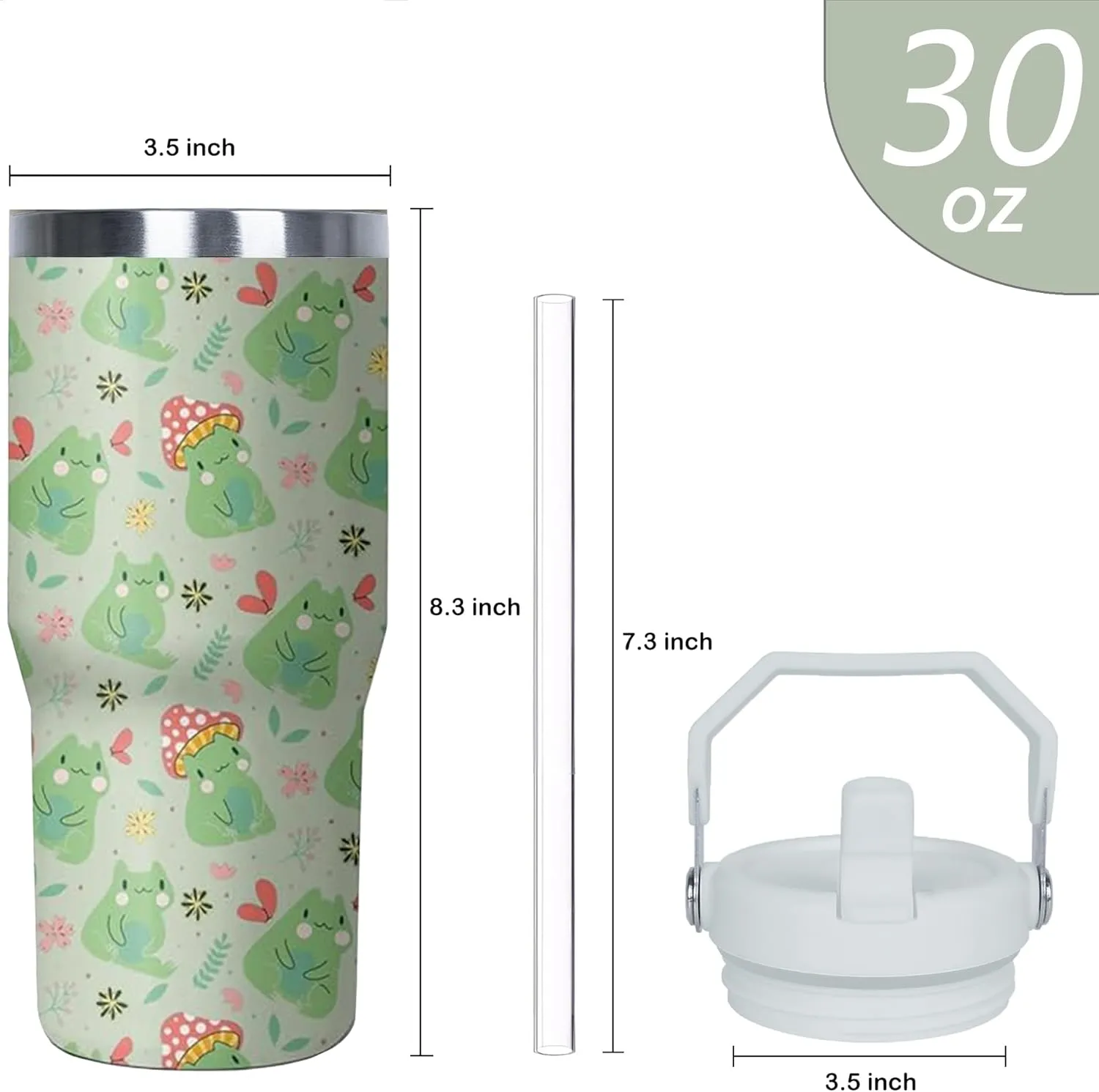 30 oz Frog Tumbler with Handle and Flip Straw, Stainless Steel Insulated Cup with Lid and Straw,Travel Coffee Mug Water Bottle,Christmas Birthday Mothers Day Gifts for Women Animal Lovers