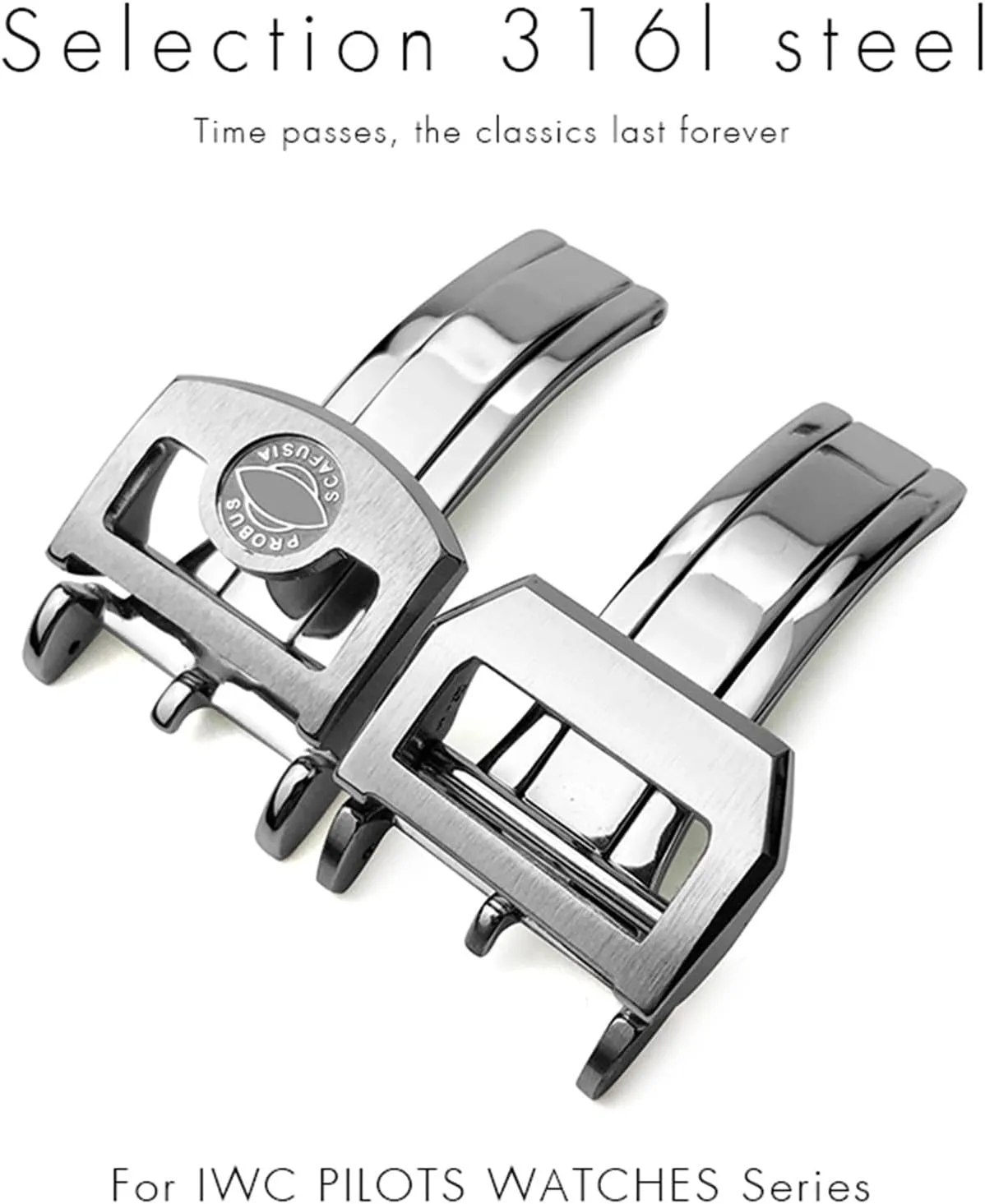316L Stainless Steel Buckle For IWC Pilot Mark Portugieser Rose Gold Rubber Leather Watchband Folding Clasp