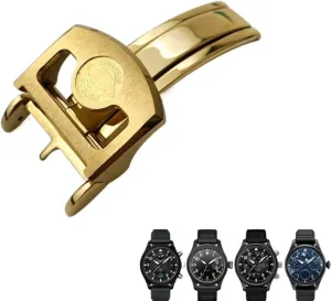 316L Stainless Steel Buckle For IWC Pilot Mark Portugieser Rose Gold Rubber Leather Watchband Folding Clasp