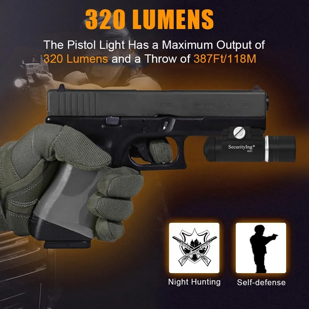 320LM Rail Mounted Compact Rifle Light, Mini Tactical Flashlight for Shotgun Airsoft Ar Rifle R15, Gun Attachment Pistol Flashlight Weapon Light for Mlok/Picatinny Mount, with Battery