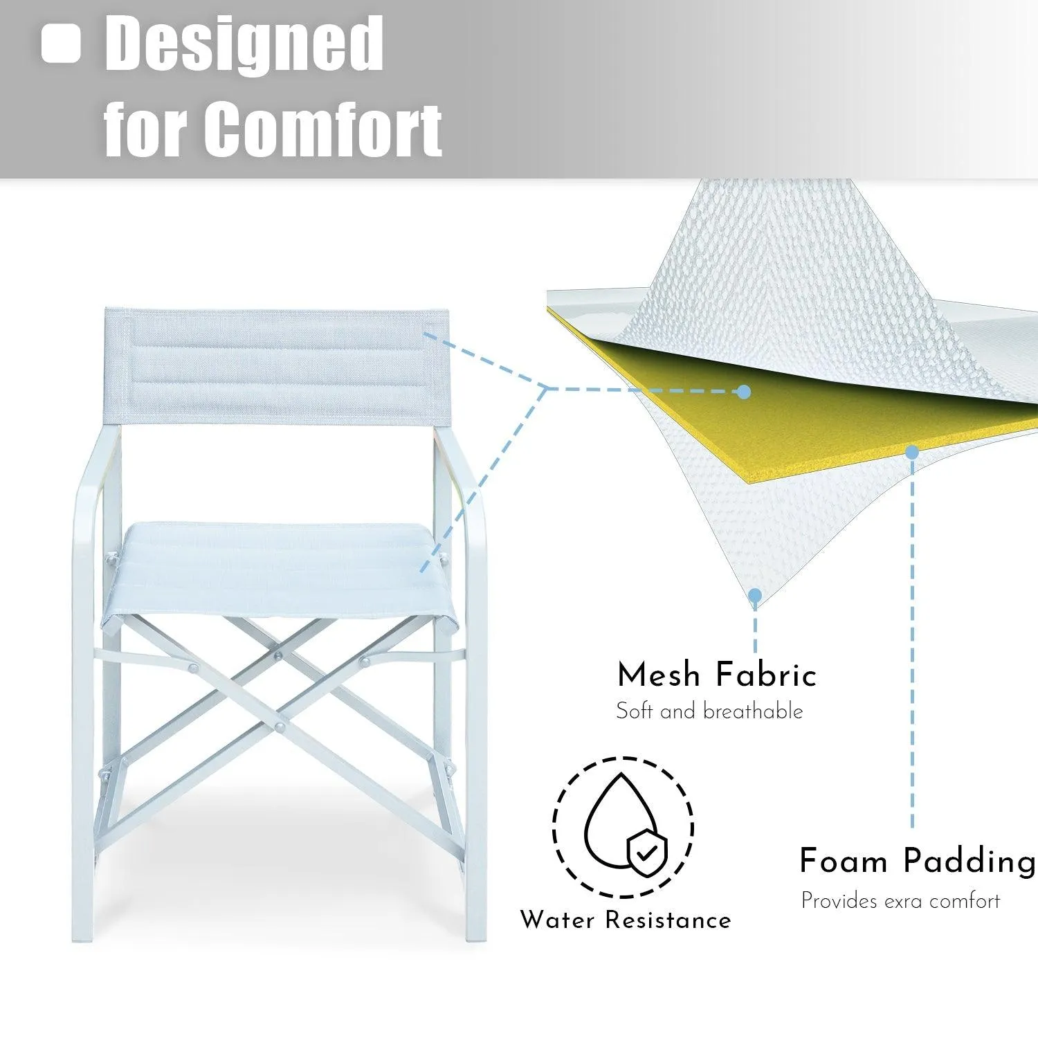 34(H) inch Outdoor Camping Chairs, Portable Patio Director's Chairs with Folding Aluminum Frame