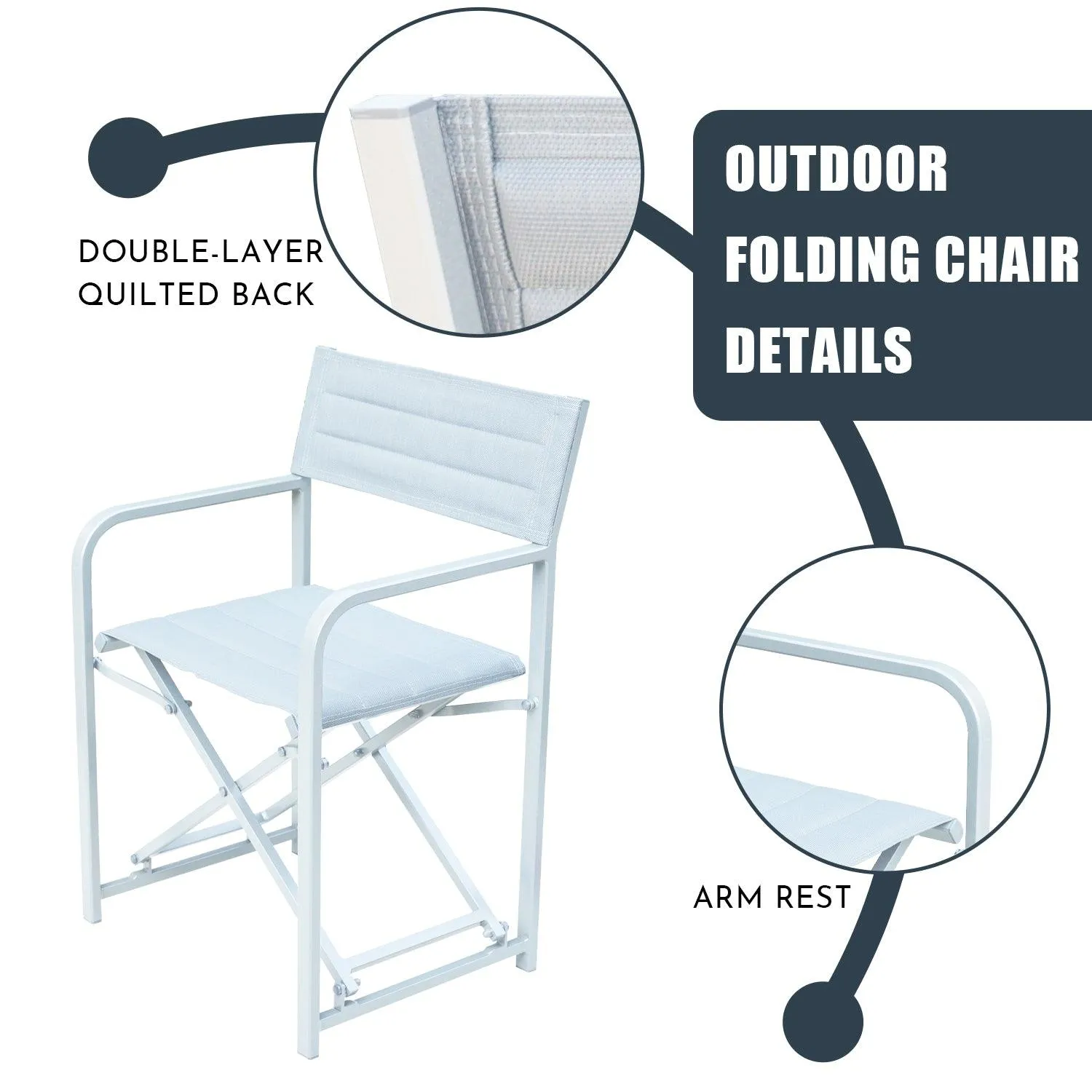 34(H) inch Outdoor Camping Chairs, Portable Patio Director's Chairs with Folding Aluminum Frame