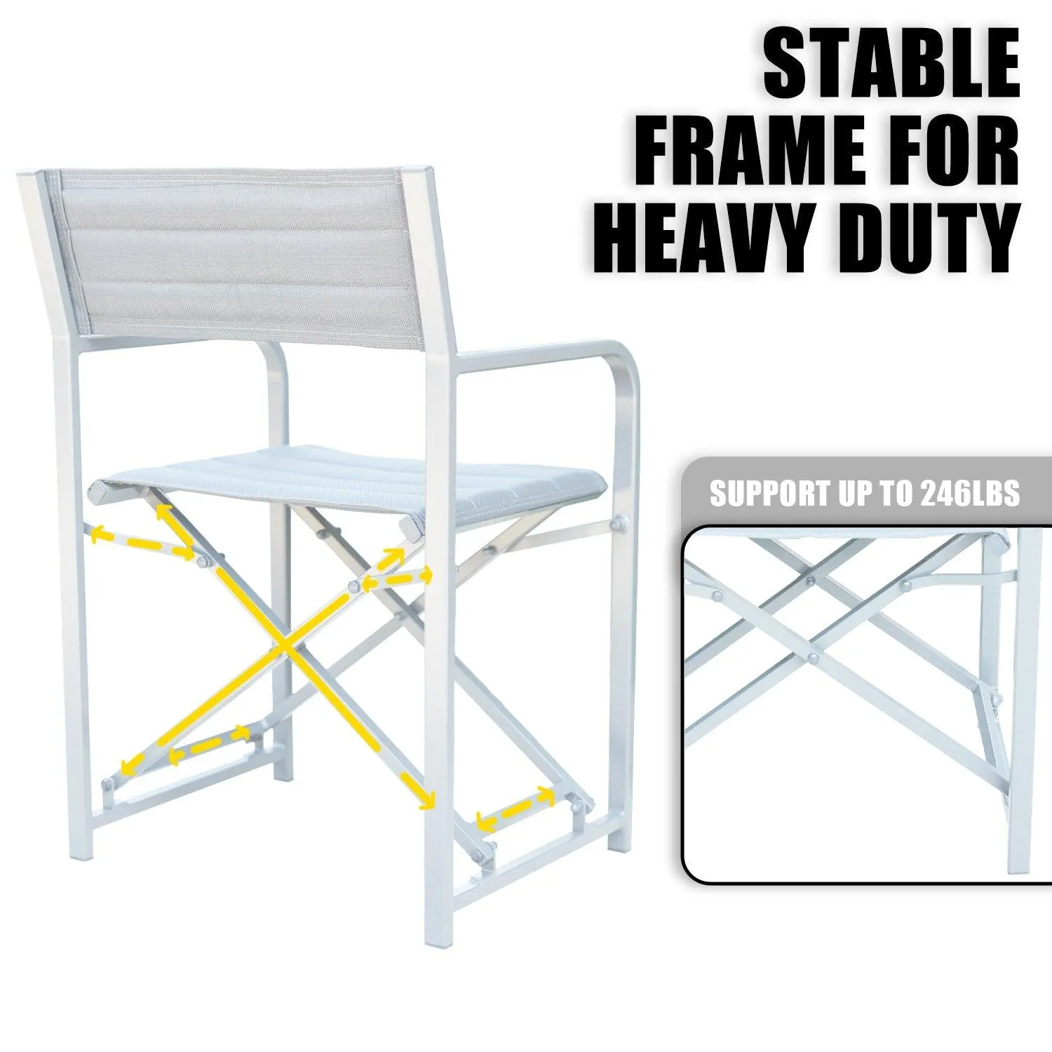 34(H) inch Outdoor Camping Chairs, Portable Patio Director's Chairs with Folding Aluminum Frame