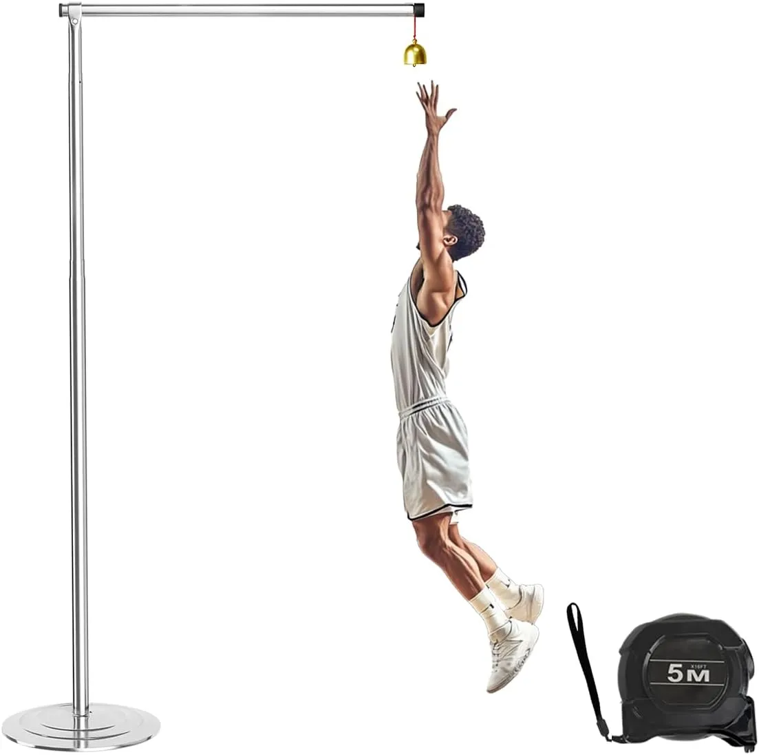 3.5-11 Ft Vertical Jump Tester,Vertical Jump Measurement Tool Adiustable Height,Vertica Jump Trainer with Tape Measure,Floor Mounted Vertical Trainer Stand for Standing High Jump Training