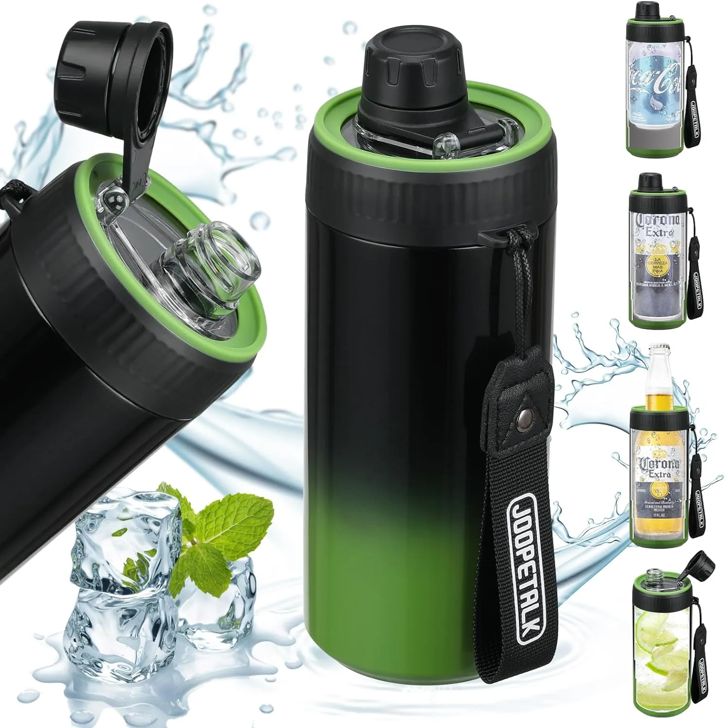 4-in-1 Universal Can Cooler Fits 12 Oz Standard, Slim Cans and Bottles   100% Leak Proof Water Bottle with Lid | Insulated for Beer, Soda, and Energy Drinks, Dishwasher Safe
