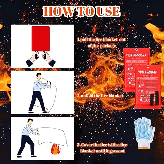 4 Sets Fire Blankets Emergency for Home Kitchen, Large Fiberglass Fire Suppression Blanket with Gloves Flame Retardant Survival Safety Blanket for Fireplace Office Warehouse Car Camping (59 x 59 Inch)