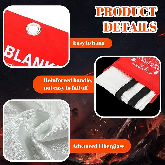 4 Sets Fire Blankets Emergency for Home Kitchen, Large Fiberglass Fire Suppression Blanket with Gloves Flame Retardant Survival Safety Blanket for Fireplace Office Warehouse Car Camping (59 x 59 Inch)