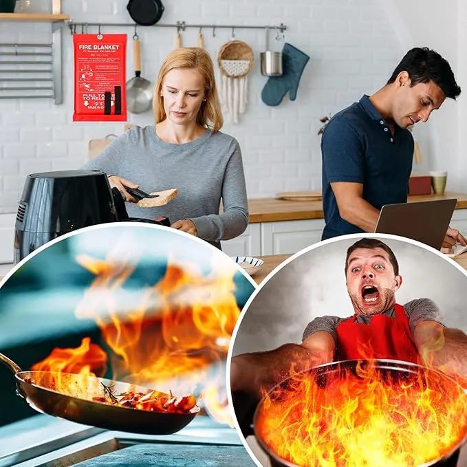 4 Sets Fire Blankets Emergency for Home Kitchen, Large Fiberglass Fire Suppression Blanket with Gloves Flame Retardant Survival Safety Blanket for Fireplace Office Warehouse Car Camping (59 x 59 Inch)