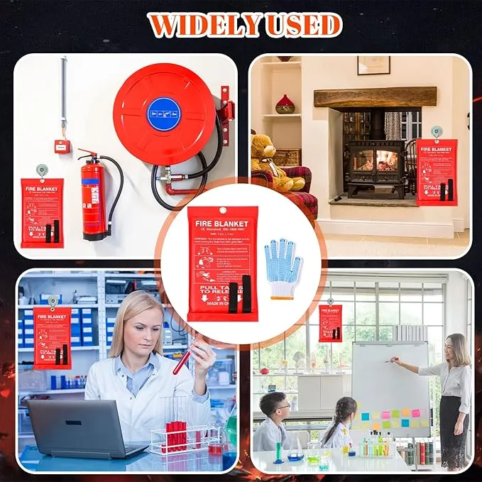 4 Sets Fire Blankets Emergency for Home Kitchen, Large Fiberglass Fire Suppression Blanket with Gloves Flame Retardant Survival Safety Blanket for Fireplace Office Warehouse Car Camping (59 x 59 Inch)