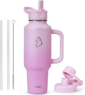 40oz Water Bottle Fits in Cup Holder, BUZIO Insulated Tumbler with Handle, Water Flask with Lid for Cold Hot, BPA-Free Sweat-Proof Wide Mouth Travel Mug for Sports, Gift for Him Her, Gradient Purple
