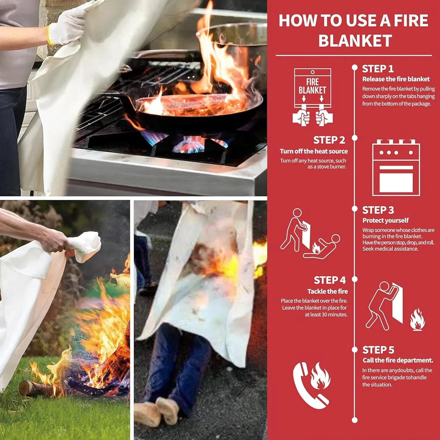 40”x40” Fire Blanket for Home and Kitchen, Emergency Fire Extinguisher Blanket, High Heat Resistant Fire Suppression for Home Safety Kitchen, and Camping (4)